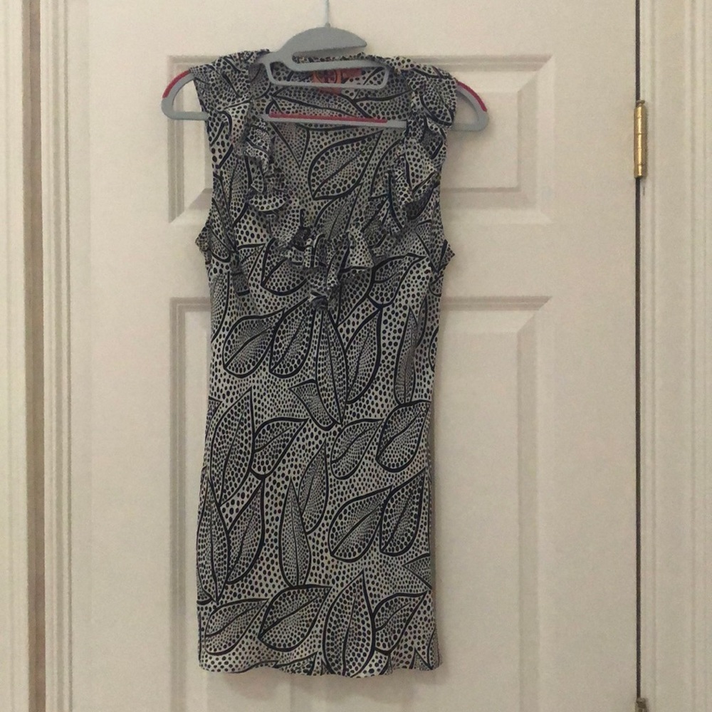 Leaf Patterned Tory Burch Silk Ruffled Blouse - image 1